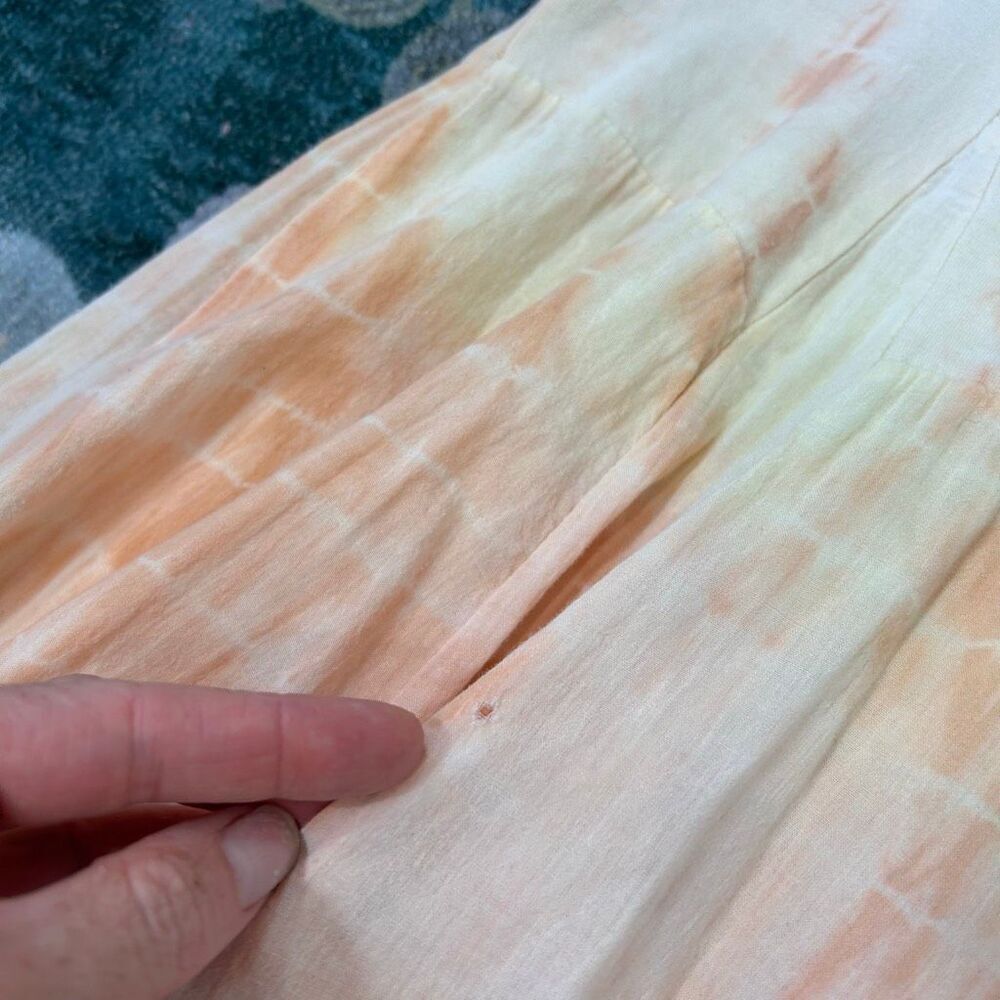 The Pyramid Collection Dress Vintage Small Peach Green Cotton Tie Dye Ombre Midi - Picture 6 of 16
